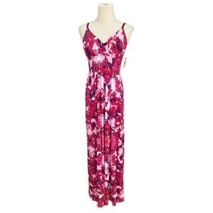 Allison Brittney Vibrant Pink Floral Maxi Dress New With Tags!